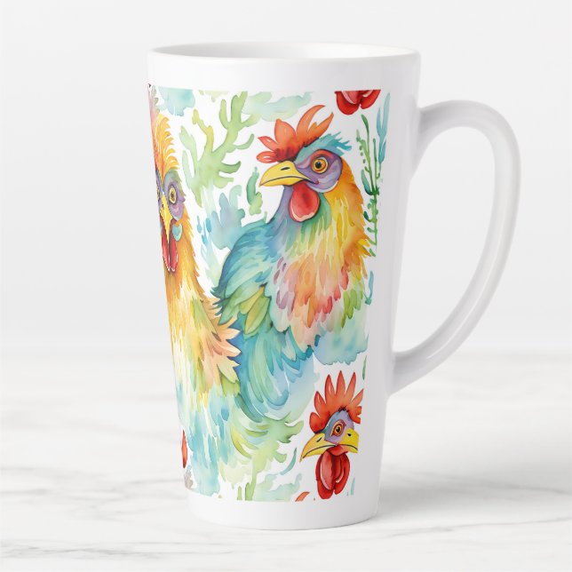 Caneca De Café Latte Frangos de Aquarela com Fazenda Cólvora (Direita)