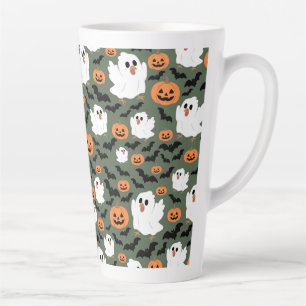 Caneca De Café Latte Frangos Fantasmas Cute Spooky com Pumpkins e Bats
