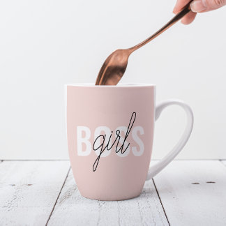 Caneca De Café Latte Frase do Chefe de Garota Rosa do Pastel Moderno