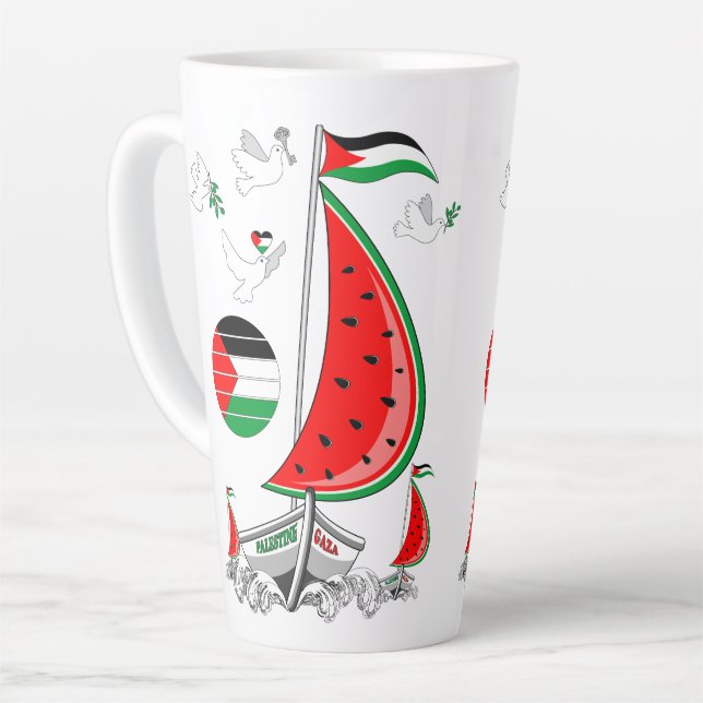 Caneca De Café Latte Freedom Global Sumud Flotilla Boats para Gaza (Ângulo esquerdo)