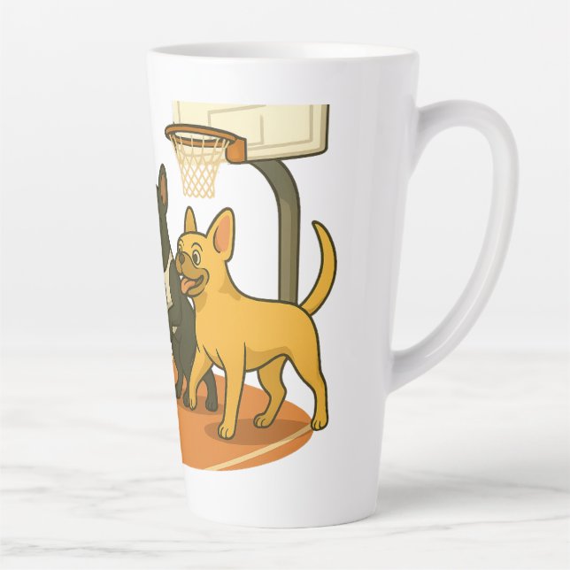 Caneca De Café Latte French Bull Dogs playing basketball. (Direita)