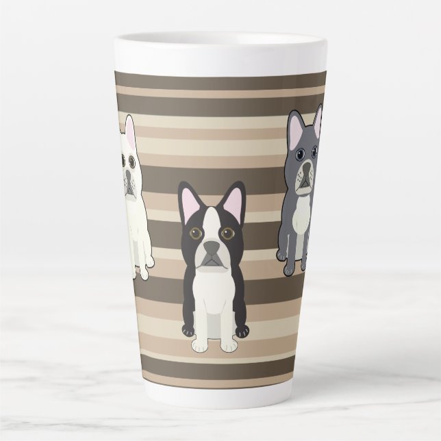 Caneca De Café Latte Frenchies Neutral Striped (Frente)