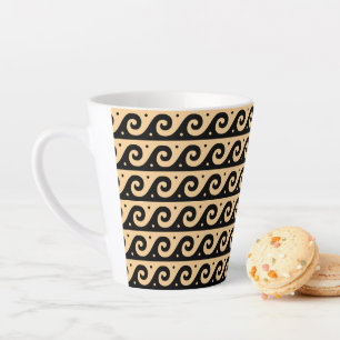 Caneca De Café Latte Fret Grego, Padrão de Onda Mediterrânica, Castanho