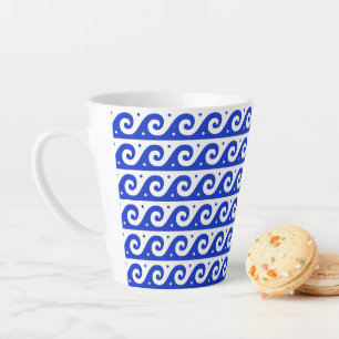 Caneca De Café Latte Frete Grego, Padrão de Onda Mediterrânica, Azul