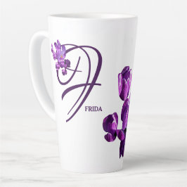 Caneca De Café Latte Frida personalizável nome floral roxo trendy boho