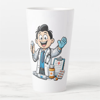 Caneca De Café Latte Friendly Doctor Mascot Medical Cartoon Design