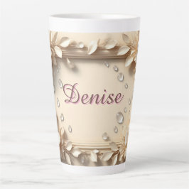 Caneca De Café Latte Fronteira Floral Com Nome Personalizado