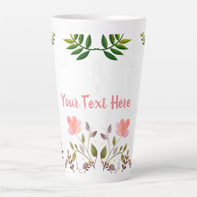 Caneca De Café Latte Fronteiras, Folhas e Flores (Frente)