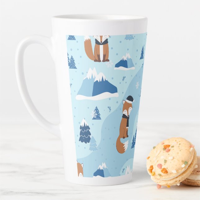 Caneca De Café Latte Frosty Winter Foxes (In Situ)