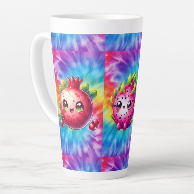 Caneca De Café Latte Fruta do Dragão Feliz Tie-Dye (Ângulo esquerdo)