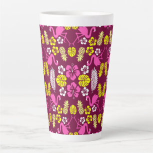 Caneca De Café Latte Fruta Tropical Floral Padrão