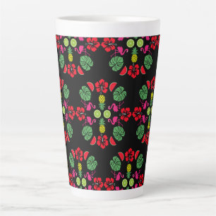 Caneca De Café Latte Fruta Tropical Floral Padrão