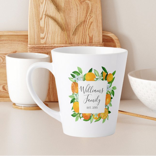 Caneca De Café Latte Frutas e Flores Laranja Floral botânico de verão (In situ)