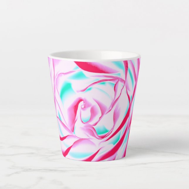Caneca De Café Latte Fuchsia e Aqua Floral Design Latte Mug (Frente)