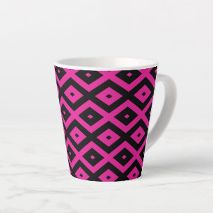 Caneca De Café Latte Fuchsia e padrão de diamante preto