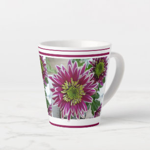 Caneca De Café Latte Fuchsia Pink Chrysanthemums Collage Latte Mug