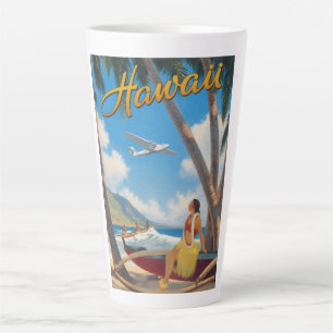 Caneca De Café Latte Fuga do Paraíso Vintage Havaiano Hula Girl Aloha