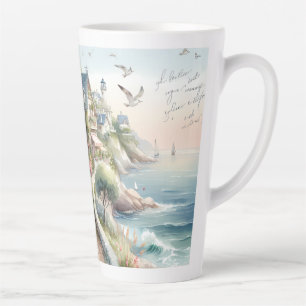 Caneca De Café Latte Fuga para uma Vila de Cottage Costeiro Pastel