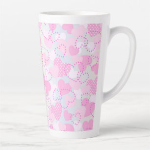 Caneca De Café Latte Fundo de Corações Rosa-dia de os namorados
