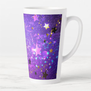 Caneca De Café Latte Fundo de folhas roxas com estrelas