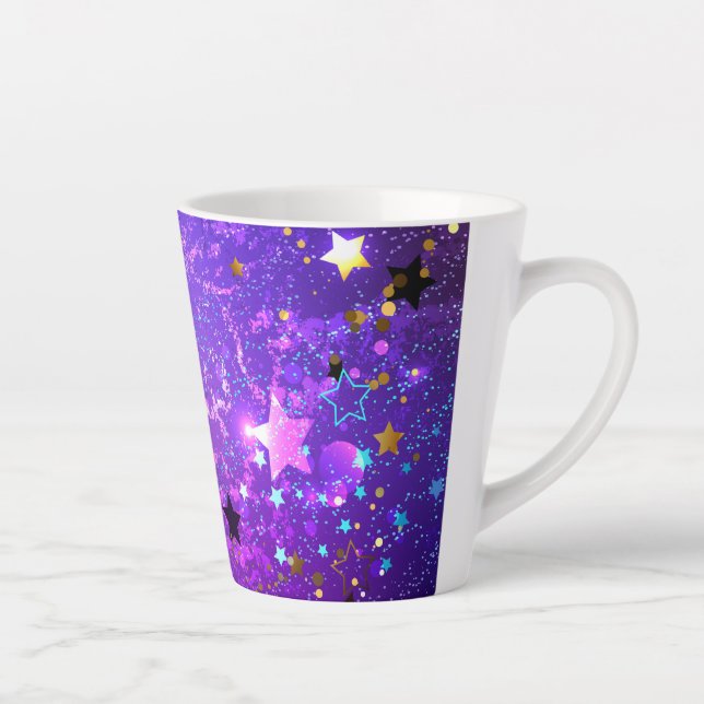 Caneca De Café Latte Fundo de folhas roxas com estrelas (Direita)