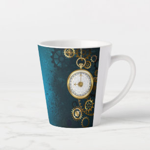 Caneca De Café Latte Fundo de turquesa Steampun com engrenagens