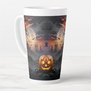 Caneca De Café Latte Fundo do Halloween em Laranja e Pedras de Cinza