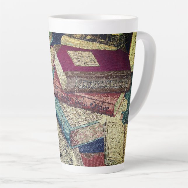 Caneca De Café Latte Fundo dos Livros Vintage (Ângulo direito)