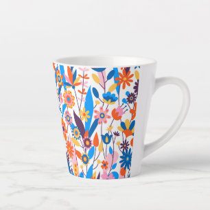 Caneca De Café Latte Fundo Floral Multicolor Exótico-32939