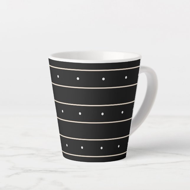 Caneca De Café Latte Fundo Preto Simples Com Listras Cinzas E Pequenos (Ângulo direito)