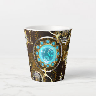 Caneca De Café Latte Fundo Rusty Steampunk com Lentes Turquesa