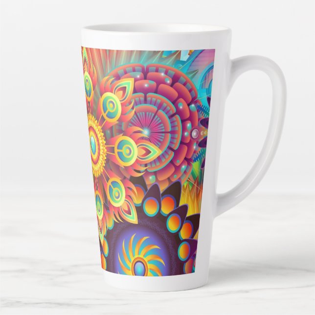 Caneca De Café Latte Funky Mandalas Latte Mug (Direita)