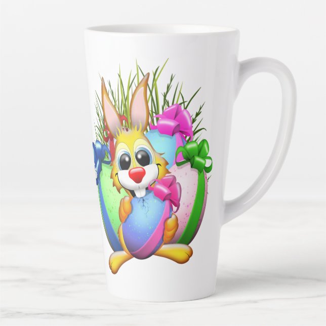 Caneca De Café Latte Funny Bunny biting an Easter Egg (Direita)