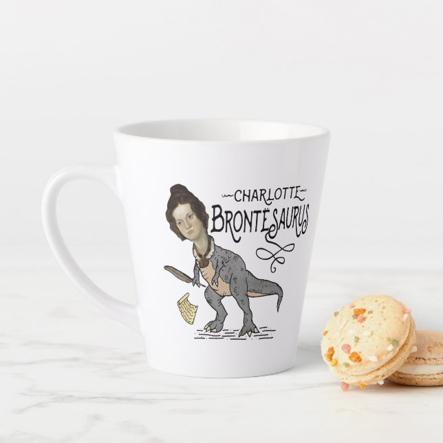 Caneca De Café Latte Funny Charlotte Bronte Surus Dinossaur Book Reader (In Situ)