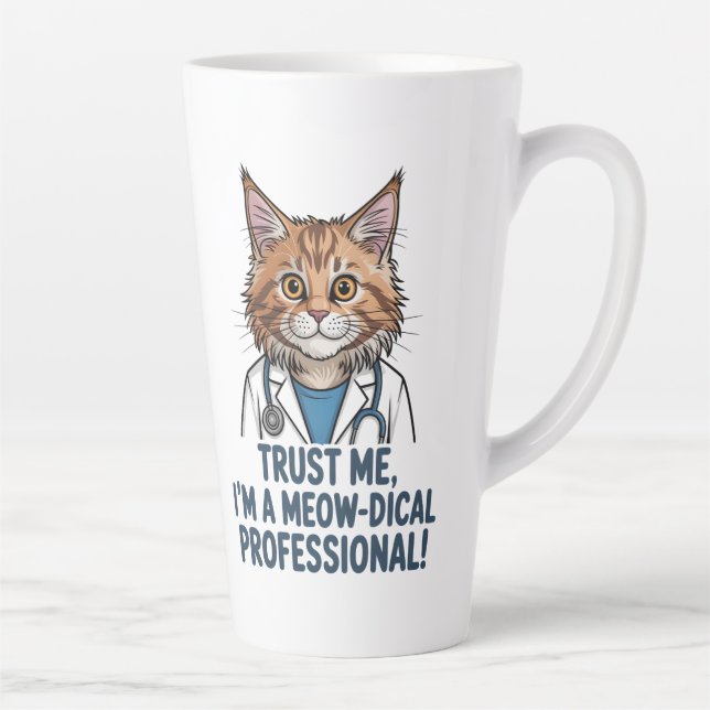 Caneca De Café Latte Funny Doctor Cat Medical Humor Illustration (Direita)