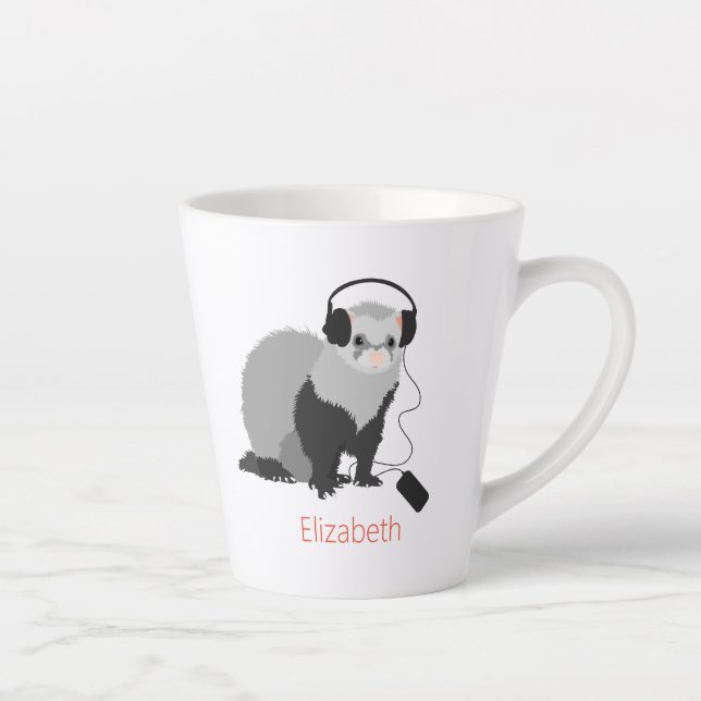 Caneca De Café Latte Funny Ferret Music Lover Mustelid Pet (Direita)