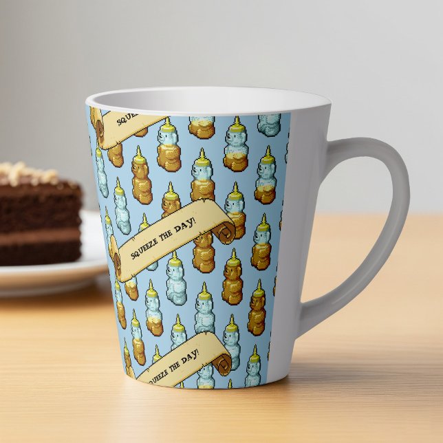 Caneca De Café Latte Funny Honey Bear Bottle Squeeze The Day! Pattern (Criador carregado)