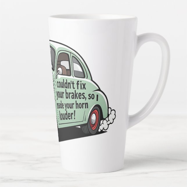 Caneca De Café Latte Funny mechanic car couldn't fix brakes horn louder (Direita)