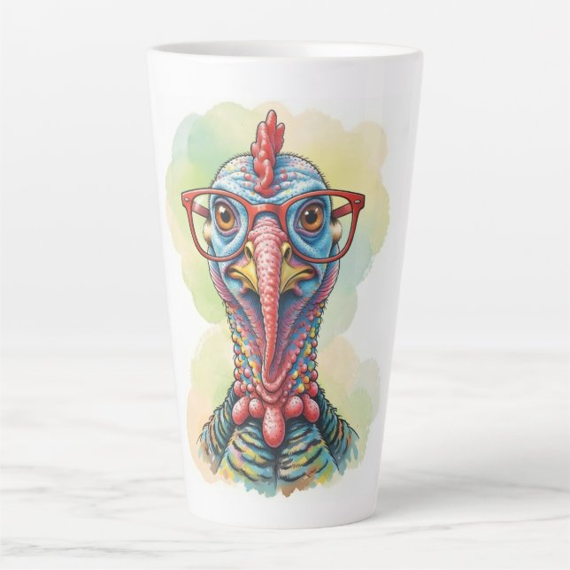 Caneca De Café Latte Funny Turkey in Glasses Cartoon Fun (Frente)