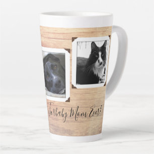 Caneca De Café Latte Furbaby Mãe Pai Madeira Cinza Multifotografia