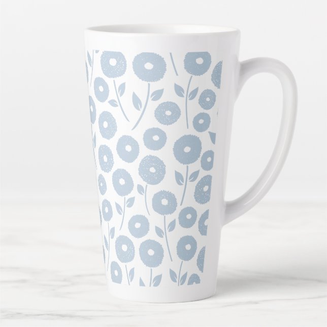 Caneca De Café Latte Fuzzy Flower Pattern Blue on White (Direita)