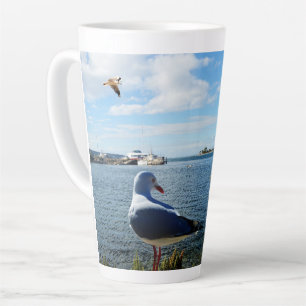 Caneca De Café Latte Gaivota, Barcos E Oceano,  