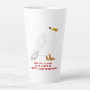 Caneca De Café Latte Gaivota feliz e fofa com batata frita