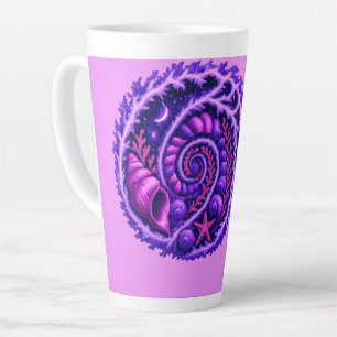 Caneca De Café Latte Galáxia Espiral do Oceano Místico Arte de Concha