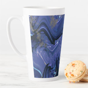 Caneca De Café Latte Galaxy Swirl Blue Glitter Abstrato Padrão cósmico