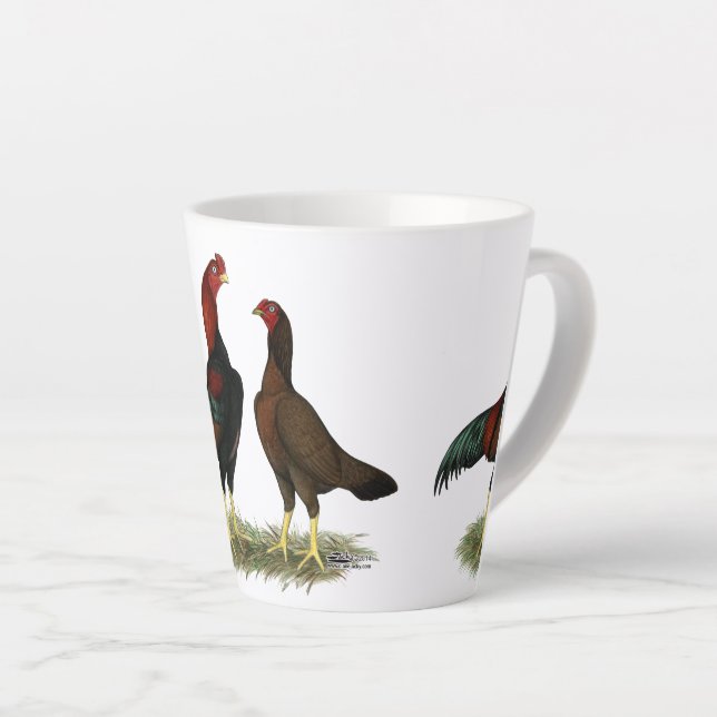 Caneca De Café Latte Galinha Aseel Black Red (Ângulo direito)