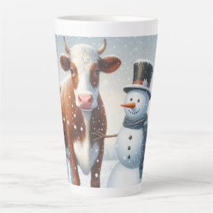 Caneca De Café Latte Galinha e bonitão no campo de inverno