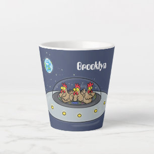 Caneca De Café Latte Galinha engraçada em ilustração de desenho animado