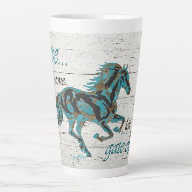 Caneca De Café Latte Galloping Turquoise Horse (Frente)