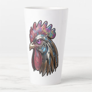 Caneca De Café Latte Galo Ciberpunk Arte Mecânica Iridescente